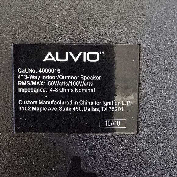 AUVIO 100W x 2 4” 3-Way Indoor/Outdoor Speakers One Pair 4000016 Water Resistant - Picture 9 of 15